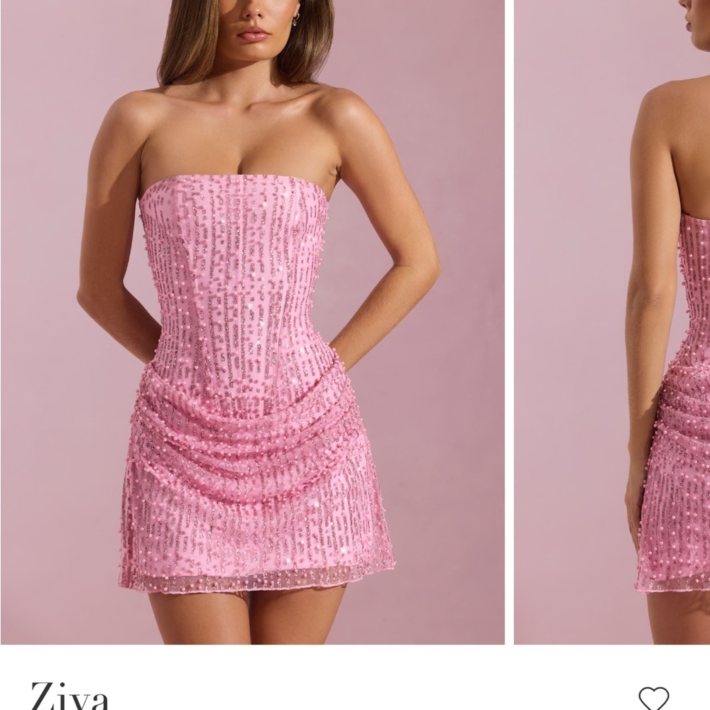 Oh Polly Ziya Pink Strapless Mini Dress
